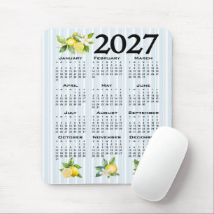 2027 Calendar, Greek Fret, Cosmic Latte on Blue Mouse Pad
