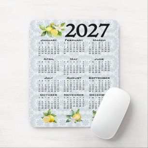 2027 Calendar, Greek Fret, Cosmic Latte on Blue Mouse Pad