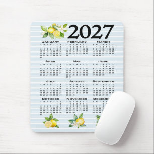 2027 Calendar, Greek Fret, Cosmic Latte on Blue Mouse Pad