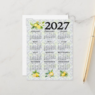 2027 Calendar, Greek Fret, Cosmic Latte on Blue Postcard