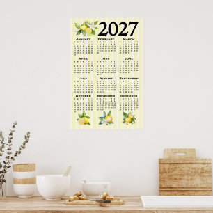 2027 Calendar, Greek Fret, Cosmic Latte on Blue Poster