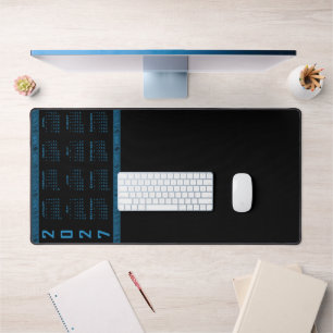 2027 Calendar, Greek Fret, Cosmos Blue on Black Desk Mat