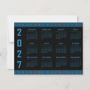 2027 Calendar, Greek Fret, Cosmos Blue on Black Magnetic Invitation