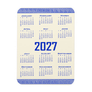 2027 Calendar, Greek Fret, Greek Blue Cosmic Latte Magnet