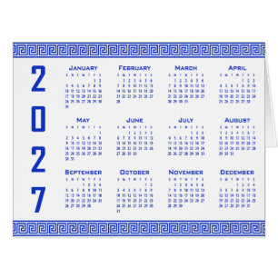 2027 Calendar, Greek Fret, Greek Blue on White