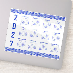 2027 Calendar, Greek Fret, Greek Blue on White