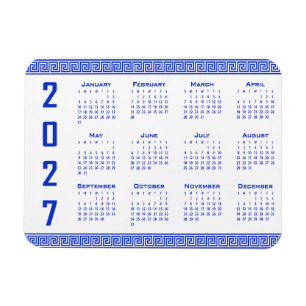 2027 Calendar, Greek Fret, Greek Blue on White Magnet