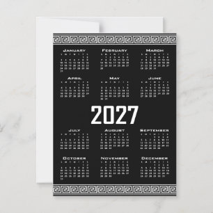 2027 Calendar, Greek Fret, White on Black Magnetic Invitation