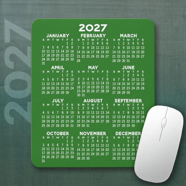 2027 Calendar - green background - Vertical  Mouse Pad (2027 Calendar Mousepad)
