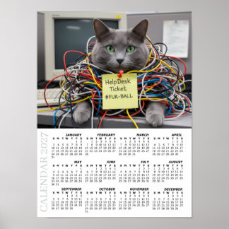 2027 Calendar, Help Desk, IT - Office Fun Cats Poster
