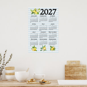 2027 Calendar Italian Style Lemons Blue Lines Poster