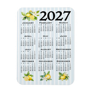 2027 Calendar Italian Style Lemons Blue Stripes Magnet