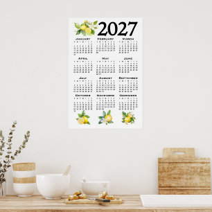2027 Calendar Italian Style Lemons White Poster
