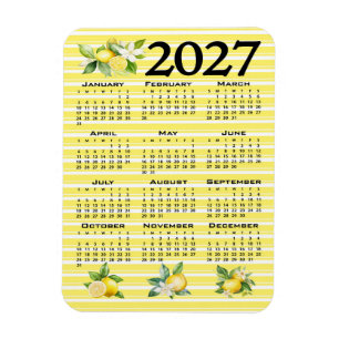2027 Calendar Italian Style Lemons Yellow Stripes Magnet