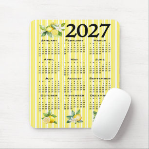 2027 Calendar Italian Style Lemons Yellow Stripes Mouse Pad