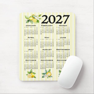 2027 Calendar Italian Style Lemons Yellow Stripes Mouse Pad