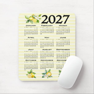 2027 Calendar Italian Style Lemons Yellow Stripes Mouse Pad