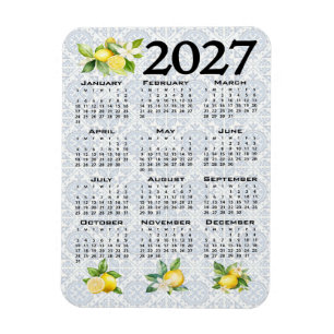 2027 Calendar Lemons Italian Mediterranean Tiles Magnet