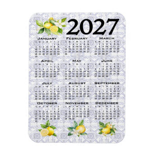 2027 Calendar Lemons Italian Mediterranean Tiles Magnet