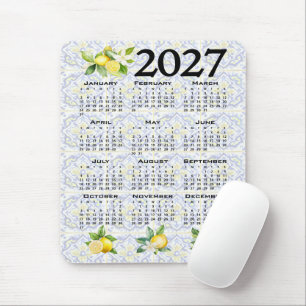 2027 Calendar Lemons Italian Mediterranean Tiles Mouse Pad