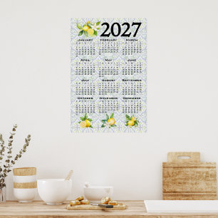 2027 Calendar Lemons Italian Mediterranean Tiles Poster