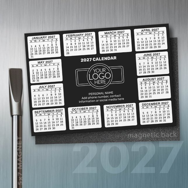 2027 Calendar - logo Contact Info Black - Magnet (2027 Calendar)