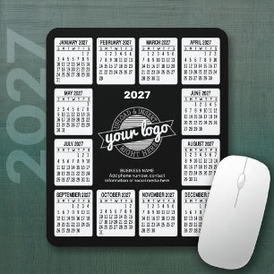 2027 Calendar logo Contact Information Black White Mouse Pad