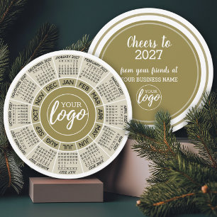2027 Calendar, Logo - Gold White Circle Business Holiday Card