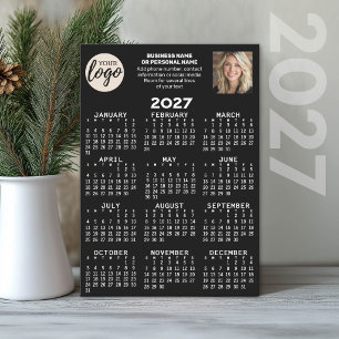 2027 Calendar - logo, photo, business - black Holiday Card