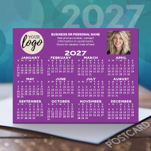 2027 Calendar logo, photo, business contact purple Postcard