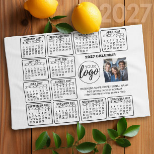 2027 Calendar - logo, photo business Tea Towel