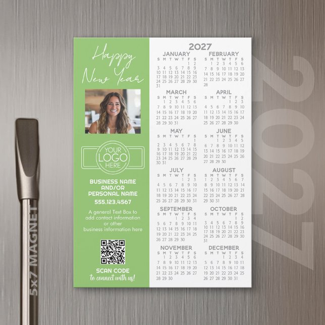 2027 Calendar MAGNET - logo, QR Code, Photo Plus (2027 Calendar Magnet for Business Promotion)