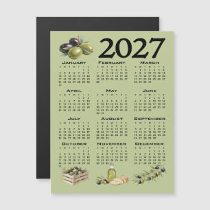 2027 Calendar, Mediterranean Olives, Green Magnetic Invitation