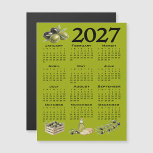 2027 Calendar, Mediterranean Olives, Green Magnetic Invitation