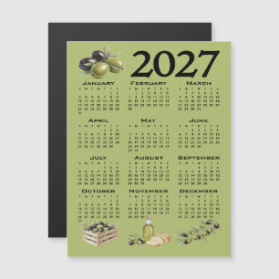 2027 Calendar, Mediterranean Olives, Green Magnetic Invitation