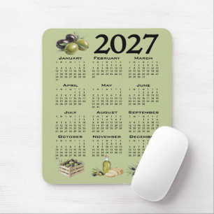 2027 Calendar, Mediterranean Olives, Green Mouse Pad