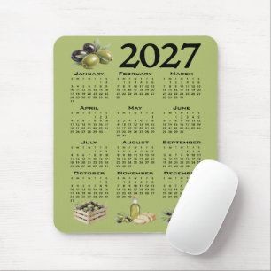 2027 Calendar, Mediterranean Olives, Green Mouse Pad