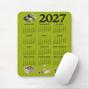 2027 Calendar, Mediterranean Olives, Green Mouse Pad