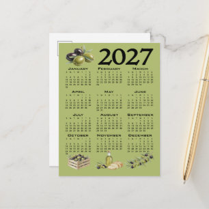 2027 Calendar, Mediterranean Olives, Green Postcard