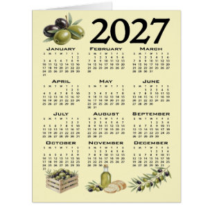 2027 Calendar, Mediterranean Olives, Yellow