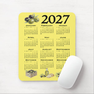 2027 Calendar, Mediterranean Olives. Yellow Mouse Pad
