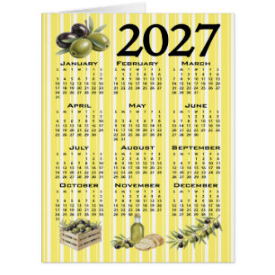 2027 Calendar, Mediterranean Olives Yellow Stripes