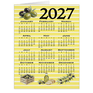 2027 Calendar, Mediterranean Olives Yellow Stripes