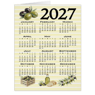 2027 Calendar, Mediterranean Olives Yellow Stripes
