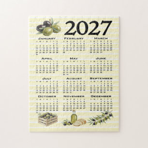 2027 Calendar, Mediterranean Olives Yellow Stripes Jigsaw Puzzle