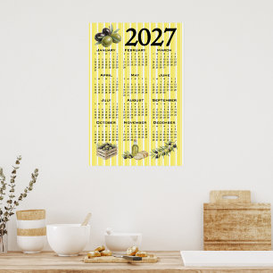 2027 Calendar, Mediterranean Olives Yellow Stripes Poster