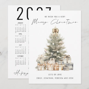 2027 Calendar Merry Christmas Tree Holiday Card