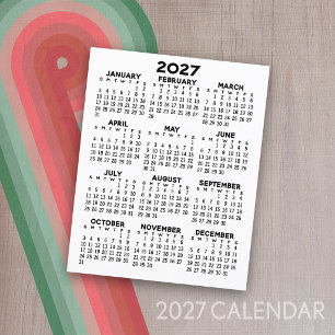2027 Calendar Mini Full Year View Flat Sheet Paper