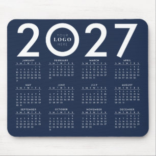 2027 Calendar Minimalist Business Logo Navy Blue Mouse Pad