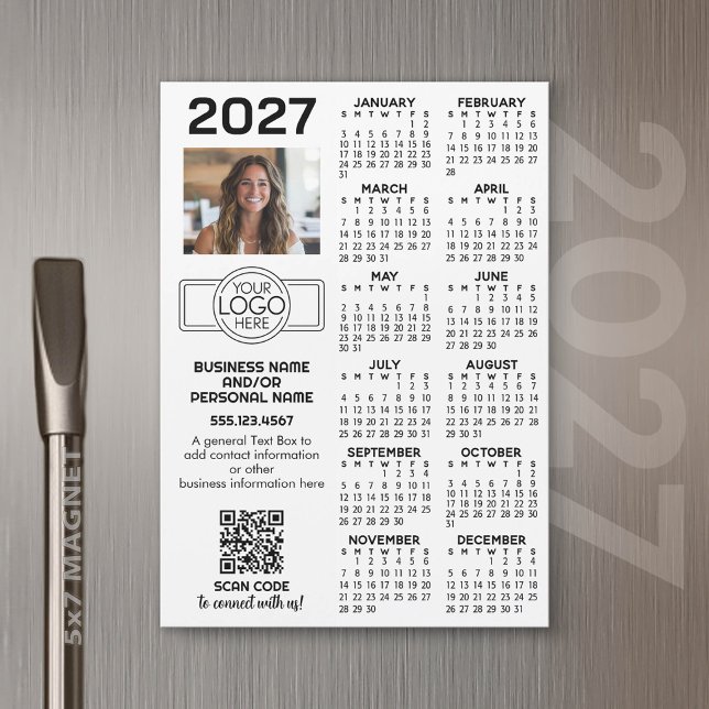 2027 Calendar Office logo, QR Code, Photo and More (2027 Calendar Magnet for Business Promotion)